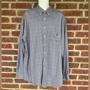 Men’s Ralph Lauren Navy Blue Houndstooth Check Design Button Down Shirt Size XLT